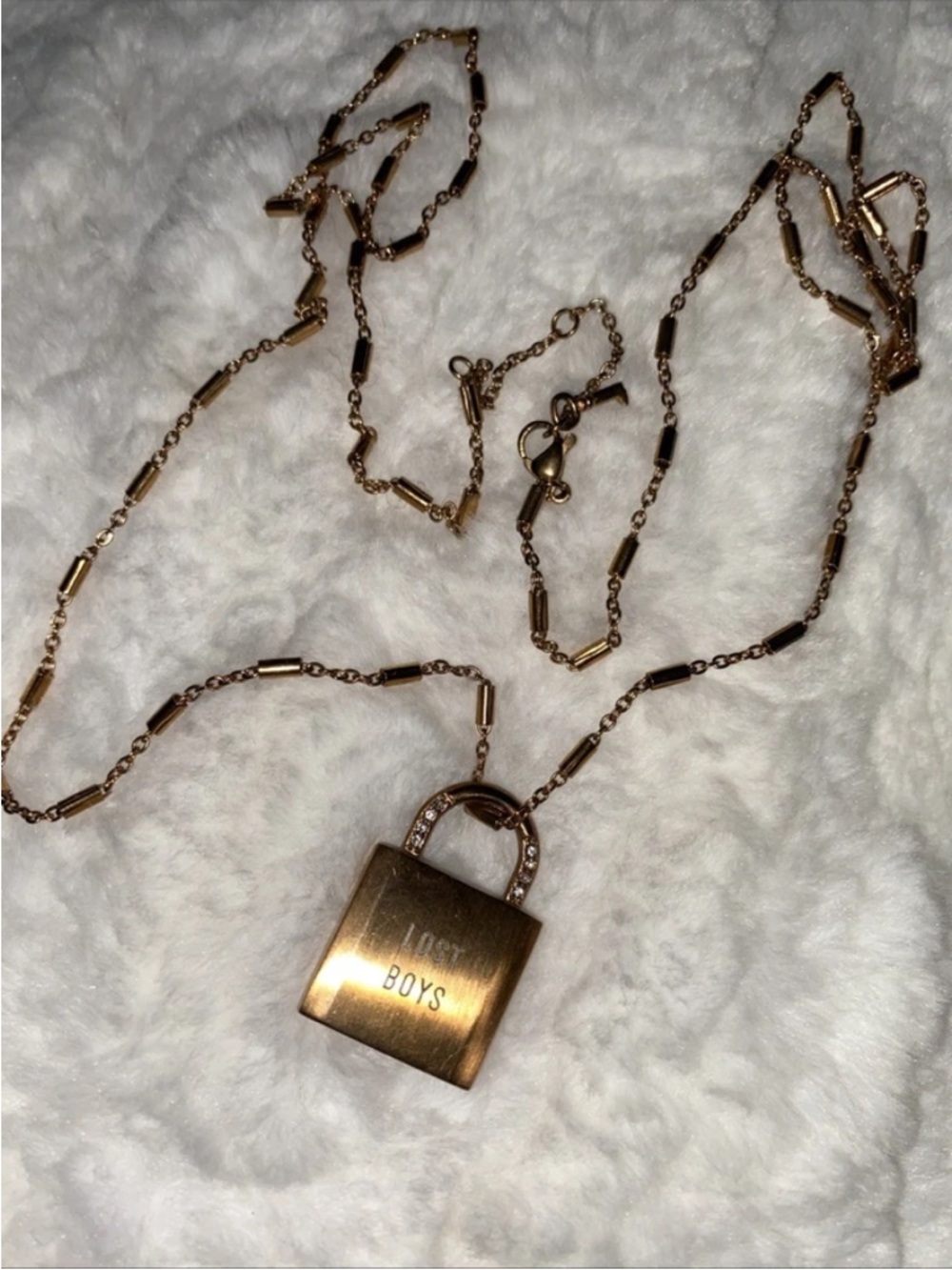 KEEP Collective Lost Boys Lock Pendant Long Necklace‎ Rose Gold Bronze Color